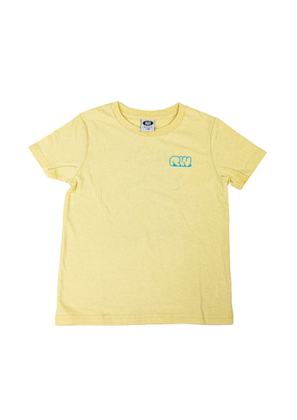 Yellow t-shirt with a logo on a white background