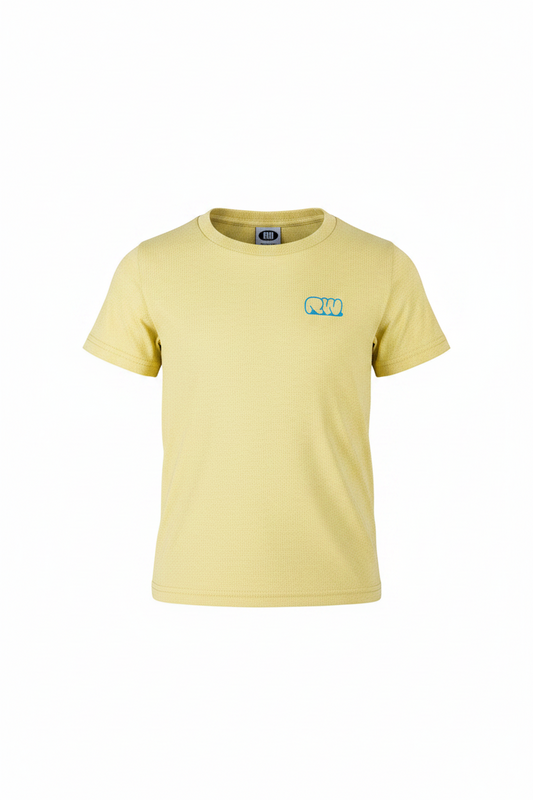 Yellow t-shirt with a logo on a white background