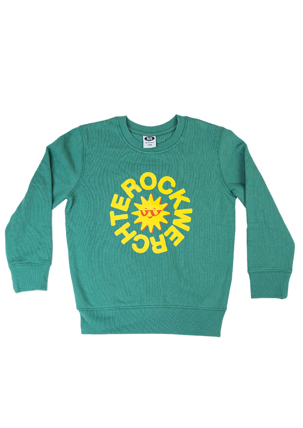 Green sweatshirt with yellow graphic design on a white background